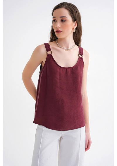Mixray 4666 Kadın Toka Detaylı Modal Bluz Bordo Bordo
