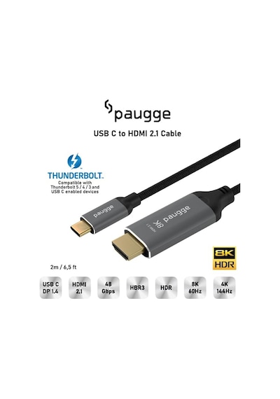 C To Hdmı Kablo - 8k60hz 4k 144hz 120hz 60hz Thunderbolt 5 4 3 Uyumlu Hdmı 2.1 Hdr Hdcp2.3 Dsc 2 Metre Chd21-pro Diğer