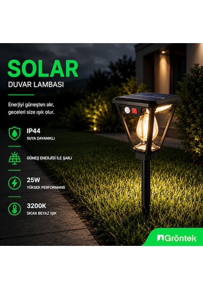 Solar Led Bahçe Armatürü 25 Watt Gün Işığı 25 Watt - Güneş Enerjili