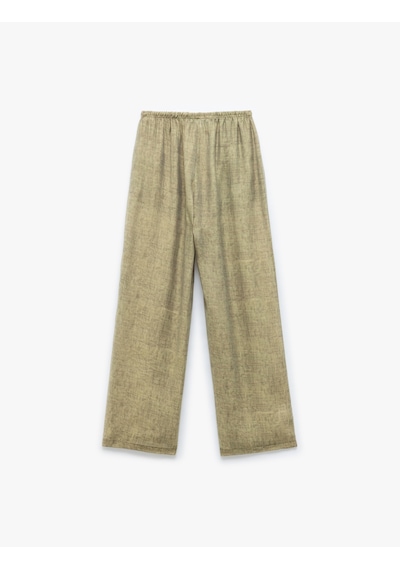 Koton Normal Bel Cepli Transparan Düz Geniş Paça Pantolon Haki Desenli 5sak40046ew Haki Desenli