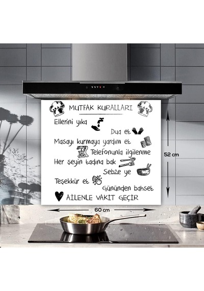 Decorıta Beyaz Mutfak Kuralları / Cam Ocak Arkası Koruyucu 52cm X 60cm