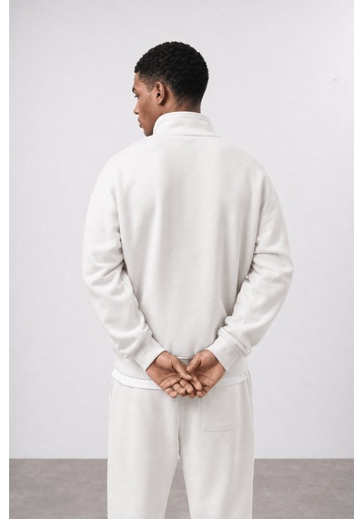 Erkek Respire Basic Half Zip Oversize Sweatshirt Ekru