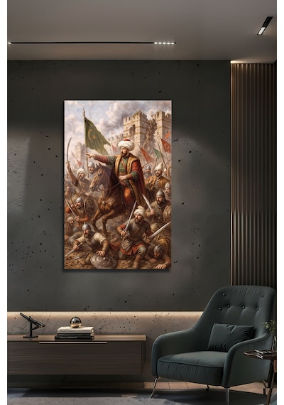 Fatih Sultan Mehmed İstanbul Fethi Savaşı Temalı Tarihi Dekoratif Cam Tablo Şehir Temalı Dekoratif Duvar Tablosu, Salon Ve Ofis Dekoru,