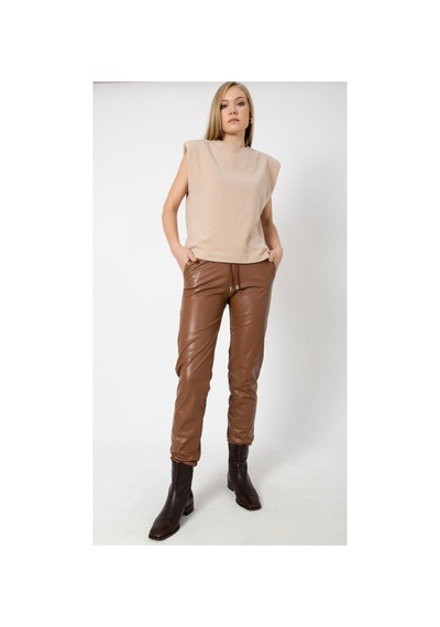 Winmoda34 Deri Pantolon Paça Lastikli Taba
