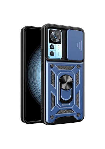 Xiaomi 12T Pro Uyumlu Tank Kılıf Yüzüklü Standlı Extra Koruma Zırhlı Outdoor Kapak - Lacivert