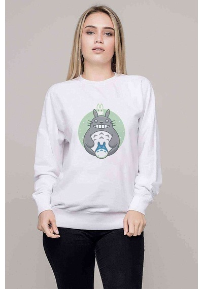 Komşum My Neighbor Totoro Baskılı Beyaz Kadın Sweatshirt (528352437)