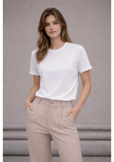 Bürke 2'li Erkek/Unisex Beyaz Renk %100 Pamuk Bisiklet Yaka Basic Tişört