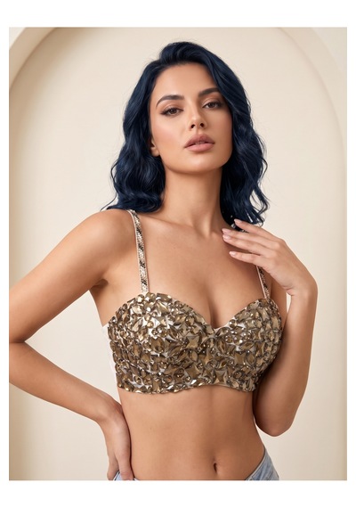 Orvelia Kristal Taş İşlemeli Bronz Büstiyer Amber Glow Altın