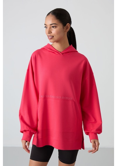 Tommy Life Viva Kırmızı Balon Kol Yazı Nakışlı Kadın Oversize Tunik Sweatshirt - 97163 Kırmızı