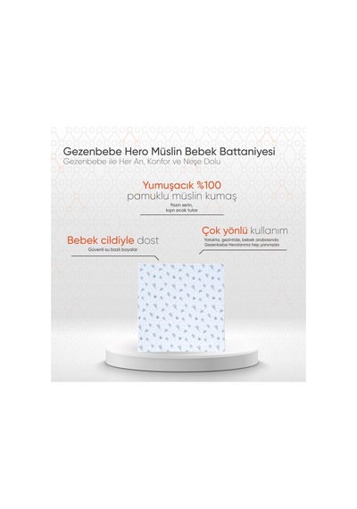 Gezenbebe Hero Müslin Bebek Battaniye 120x120 Mavi