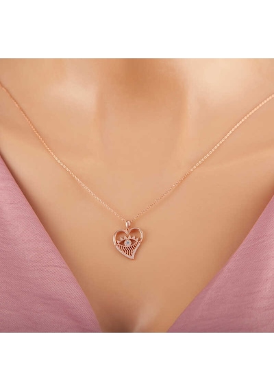 Coquet Accessories 925 Ayar Gümüş Rose Kalp Göz Kadın Kolye