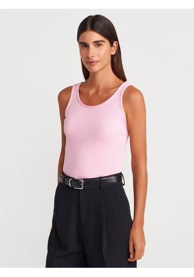 Dilvin 10748 Askılı Fitilli İnce Dokulu Triko Bluz-pembe Pembe