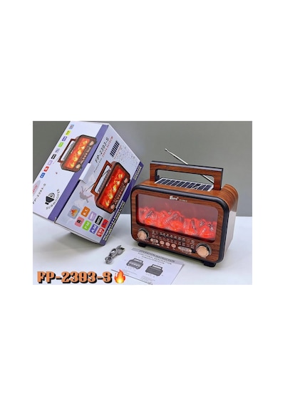 Güneş Enerjisi Ve Elektrik İle Şarj Olabilen Şömine Nostaljik Görünümlü Radyo Bluetooth Hoparlör