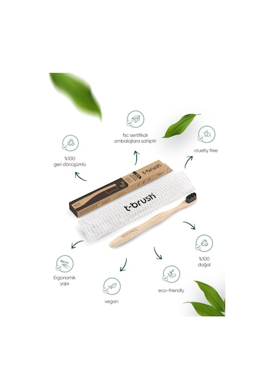 Tbrush Nano Koyugri Bambu Diş Fırçası - Ultra Soft + Paslanmaz Çelik Dil Temizleyici + Diş Fırçası Kabı