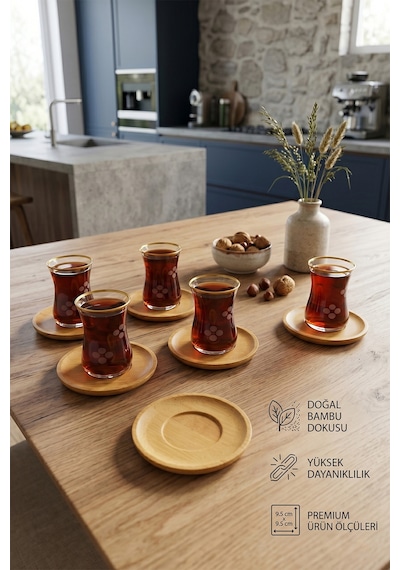 Ahşap Çay Tabağı 12li Set Bardak Fincan Altlığı Yuvarlak Kare Ahşap