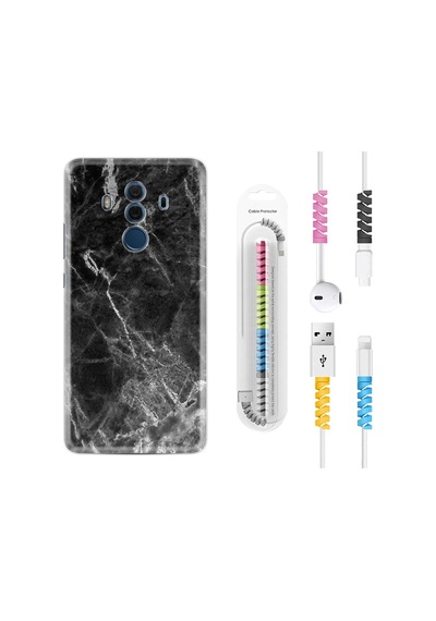 Huawei Mate 10 Pro Kılıf Kablo Koruyuculu Kara Mermer 1375