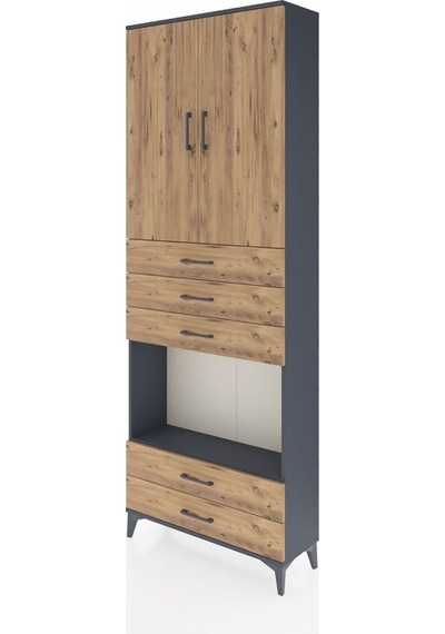 Arges Dolap 4 Raflı 5 Çekmeceli 2 Kapaklı 88x30x243 Antrasit-çam Antrasit