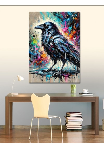 Kanvas Tablo Renkli Karga Çizimi 50cmx70cm