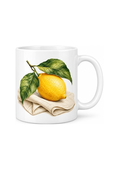 Storeşahin Keten Üzerinde Limon Tasarımlı Porselen Kupa - Model 616 Shn0720