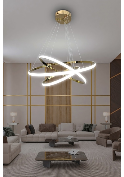 3'lü Çember Led Avize - - Beyaz Işık / Gold İthal Gold İthal Altın