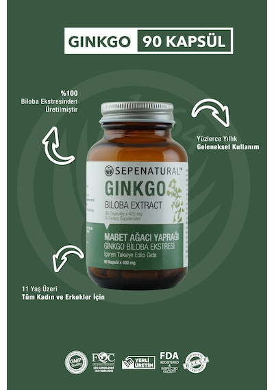 Sepe Natural Ginkgo Biloba Mabet Ağacı Ekstresi Full Potency 90 Kapsül x 400 MG