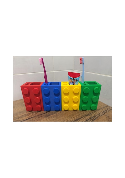 Lego Görünümlü Diş Fırçalık Çocuk Diş Fırçası Ve Diş Macunu Organizeri Beyaz
