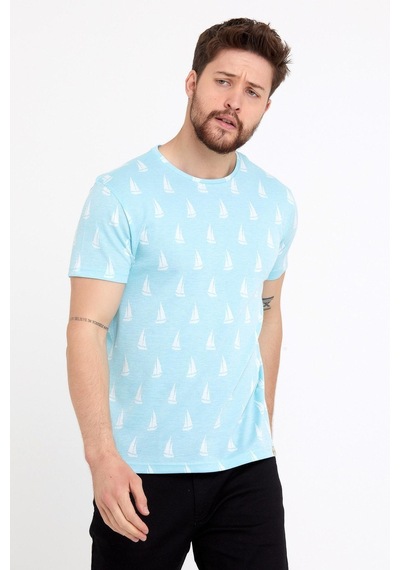 Erkek Jakarlı Basic T-shirt Mavi