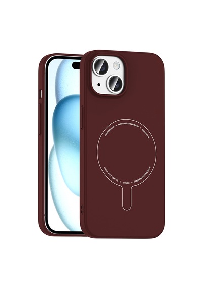 Maks Technology iPhone Uyumlu 15 Kılıf M-safe Şarj Özellikli Kamera Korumalı Mkst Elio Sert Pc Kapak - Bordo