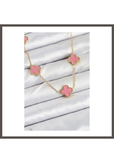 Bezos 316l Çelik Zincir Gold Pembe Renk Yonca Kadın Kolye Nxrlvng