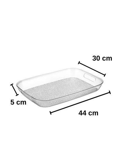 Kırılmaz Şeffaf Tepsi Dikdörtgen Büyük Boy Sunum Tepsisi Modern Servis Tepsisi 44x30cm Şeffaf