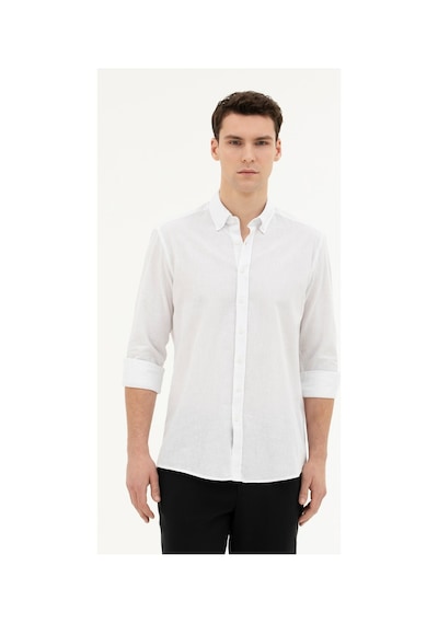 Pierre Cardin Keten Karışımlı Regular Fit Uzun Kollu Gömlek 1834748 Beyaz