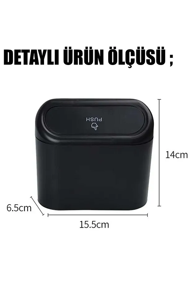 Mini Oto Çöp Kovası Abs Plastik Siyah Siyah