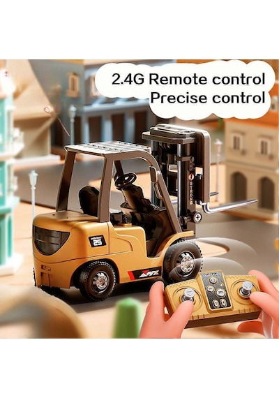 Şarjlı Mini Metal Forklift Uzaktan Kumandalı - Kumandadan Hareketli, Gerçekçi İnşaat Deneyimi Sarı