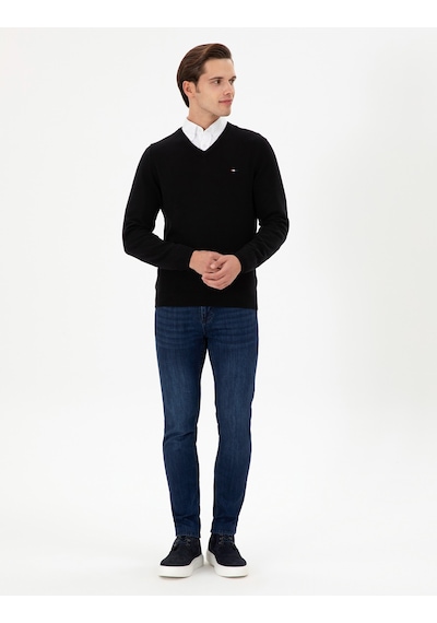 U.S. Polo Assn. Erkek Slim Fit V Yaka Siyah Basic Kazak 50298283-VR046