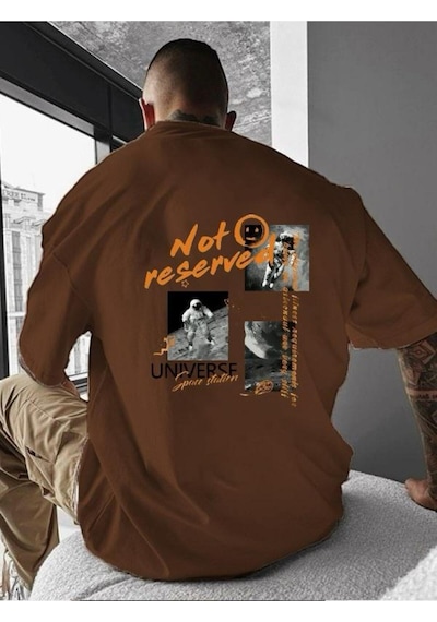 Not Reserved Baskılı Oversize Tişört Kahverengi