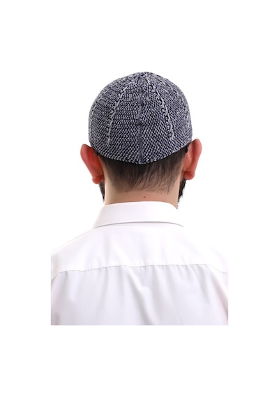 Lacivert Gri Kışlık Çift Renk Kadife Namaz Takkesi