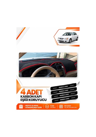 Kia Cerato 2004-2008 Uyumlu Ön Torpido Koruma Kılıfı Halısı Örtüsü - Siyah Kırmızı