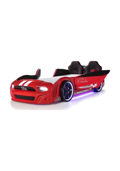 Bazalı Arabalı Yatak Kırmızı Kapıları Açılan Mustang Full Ledli Kumandalı Ve Müzikli 90x190 Cm Bazalı Arabalı Yatak Kırmızı Kapıları Açılan Mustang Full Ledli Kumandalı Ve Müzikli 90x190 Cm