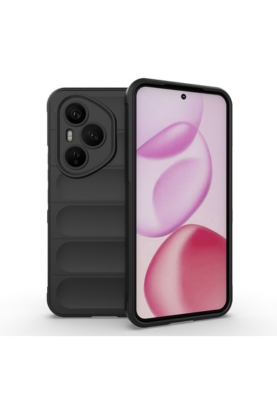 Honor 400 Pro Kılıf Darbe Emici Kamera Korumalı Esnek Tpu Oyuklu Arka Yüzey Tasarımlı Pürüzsüz Silikon Kapak Siyah