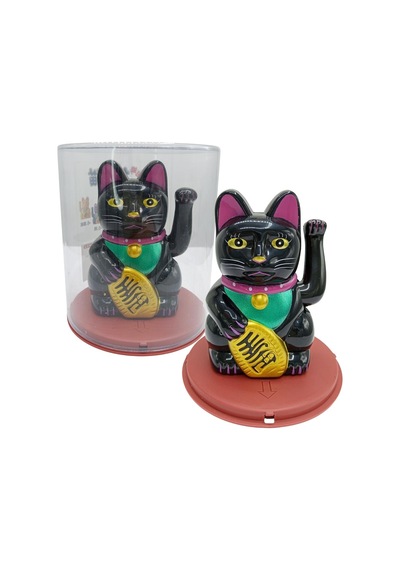 Maneki Neko El Sallayan Şans Kedisi Siyah Solar Güneş Enerjili 11x10cm No2s