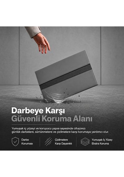 Woyax S-touch 13-14 İnç Nfc Özellikli Laptop Çantası Su Geçirmez Apple Macbook Uyumlu Kılıfı Apple iPad Tablet El Çantası Gri