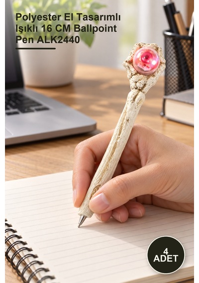4 Adet Tükenmez Kalem Polyester El Tasarımlı Işıklı 16 Cm Ballpoint Pen Alk2440 1