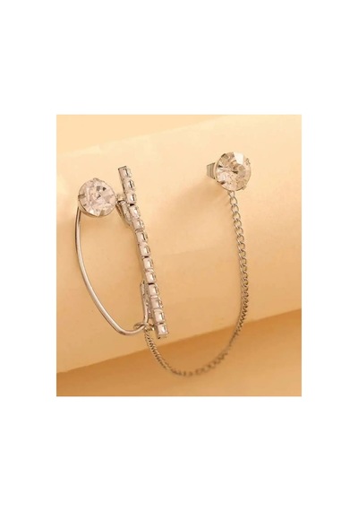 Lunarie Gümüş Zirkon Zincir Ear Cuff Küpe Modern Kararmaz