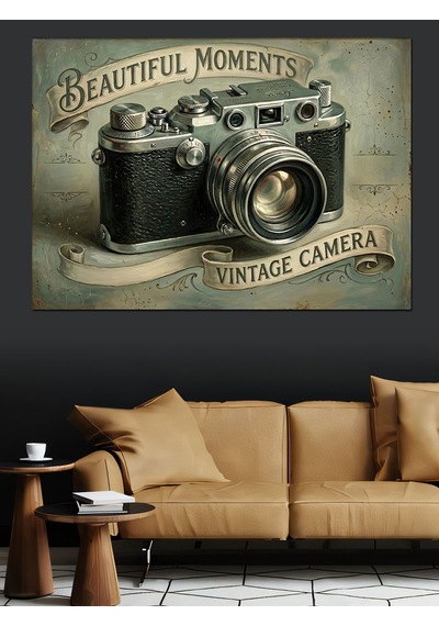Beautiful Moments Vintage Fotoğraf Makinesi Dekoratif Kanvas - Mdf Ahşap Tablo