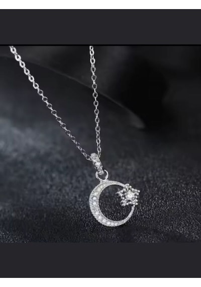 925 Ayar Gümüş Kristal Taşlı Ay Yıldız Kolye