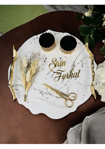 Devotiony Desenli Polyester Nişan Tepsisi Beyaz Beyaz