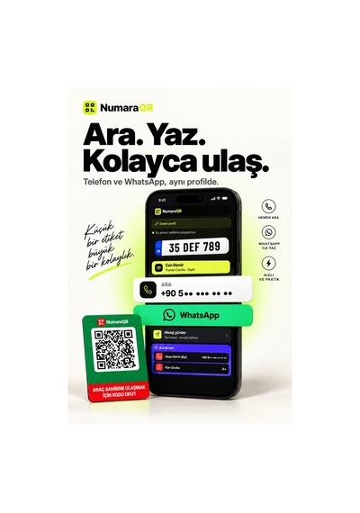 Qr Kodlu Numaratör Araç Ve Motosiklet İçin Qr Etiket Park Numaratörü 8,5x5,5 Cm Yeşil Numaraqr
