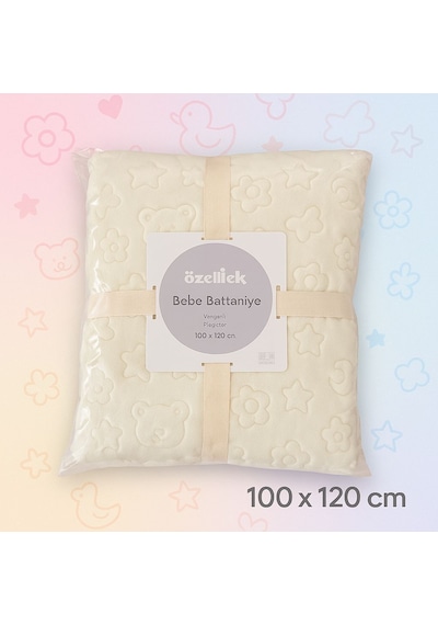 Özdilek Krem Embos Peluş Bebek Battaniye 100x120 Krem