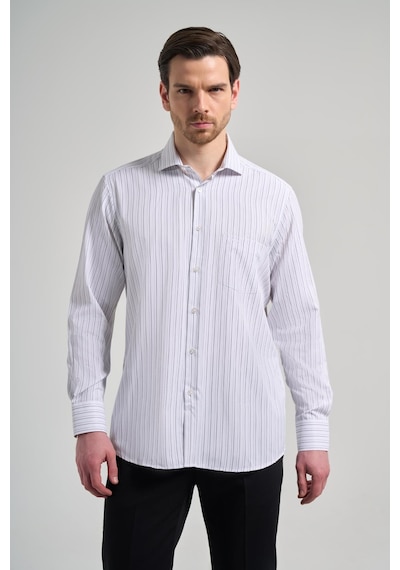 İmza Uzun Kol Çizgili Desen Bez Ayağı İtalyan Yaka Cepli Pamuklu Classic Comfort Fit Gömlek 1004250182 Beyaz İmza Uzun Kol Çizgili Desen Bez Ayağı İtalyan Yaka Cepli Pamuklu Classic Comfort Fit Gömlek 1004250182 Beyaz