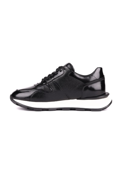 Shoetyle - Hakiki Deri Siyah Renk Günlük Erkek Sneaker - 610-1017-1657